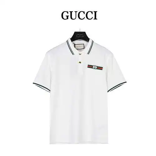 GC/Gucci green webbing pocket college short-sleeved polo shirt