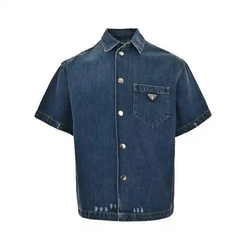 PRD/Prada 23ss washed denim blue short-sleeved shirt
