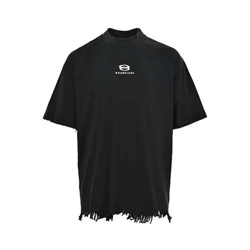 BLCG/Balenciaga 24ss hem tassel embroidered double ring short sleeves