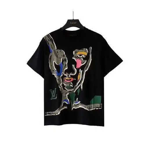 LV/Louis Vuitton hand-painted face logo graffiti short-sleeved T-shirt