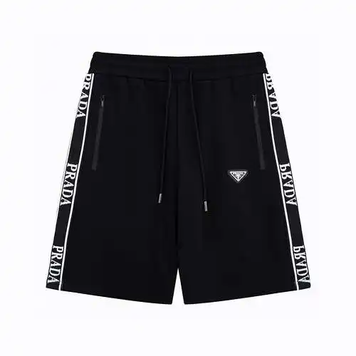 Prada/PRD new summer shorts, classic iron triangle logo, ribbon splicing casual trousers