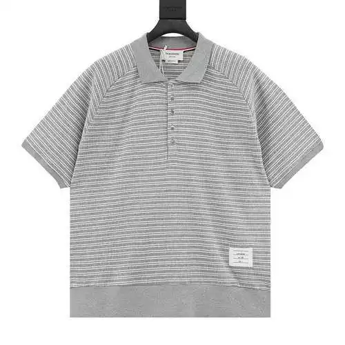 TB striped knitted polo shirt short sleeves