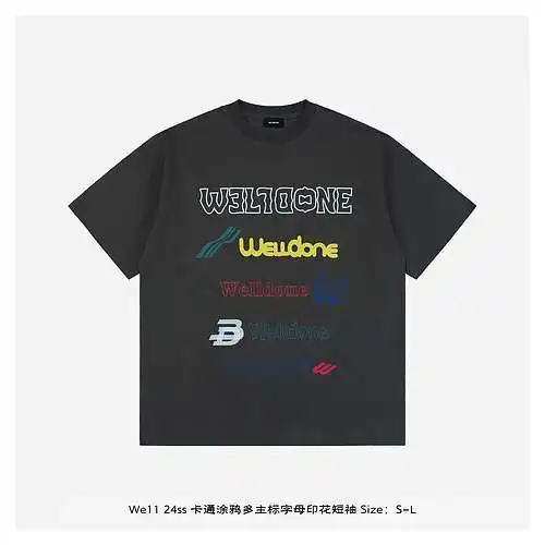 We11 24ss cartoon graffiti multi-label letter printed short sleeves