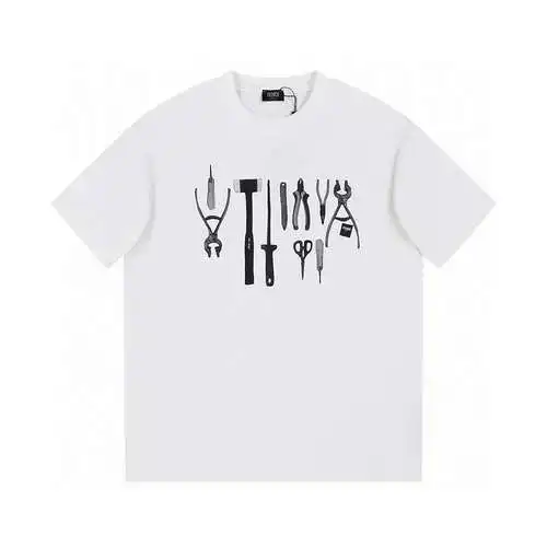 Fendi/FD new summer product artisan tool print collar short-sleeved T-shirt