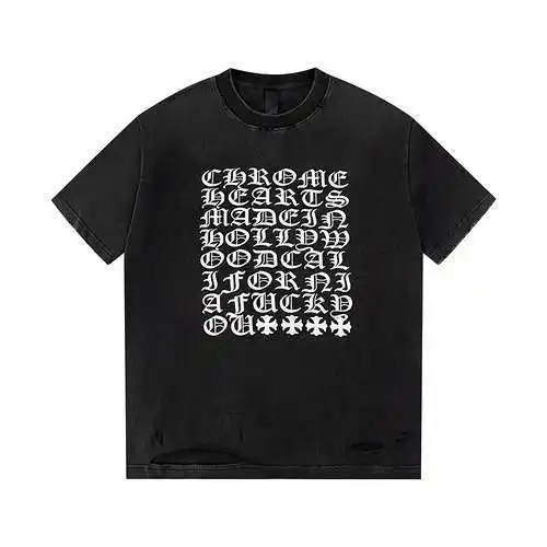 CH Crow Heart Sanskrit printed washed hole short sleeves