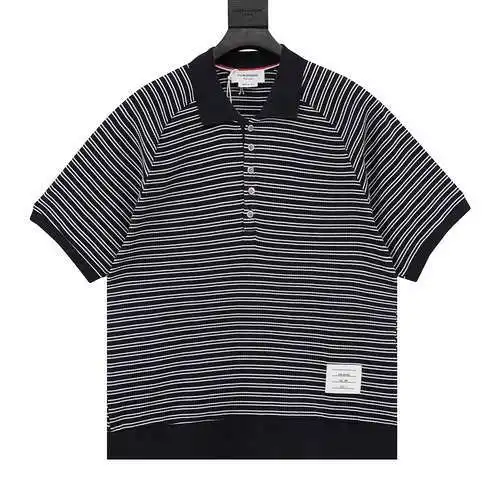 TB striped knitted polo shirt short sleeves