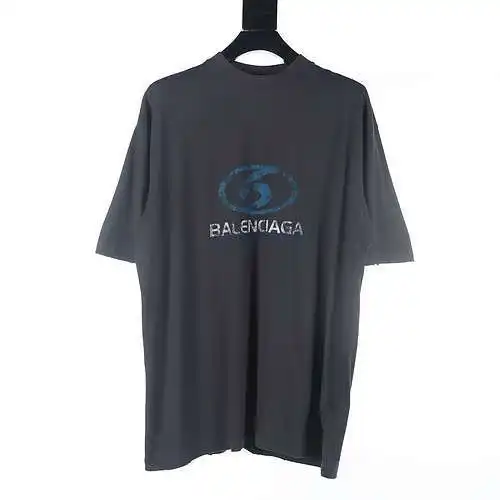 Balenciaga BLCG 24 new blue LOGO direct printing ⁠ split flower short-sleeved T-shirt