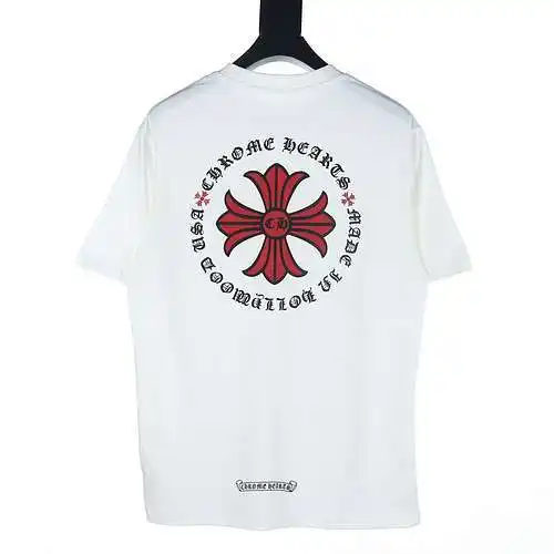 Crow Heart CH short-sleeved T-shirt with red cross and Sanskrit letters printed on the back