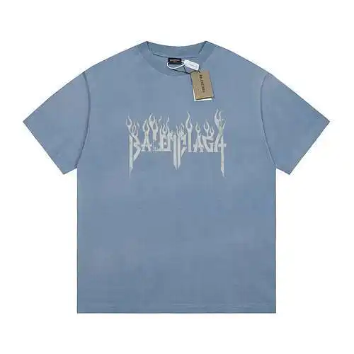 (Top) BLCG Balenciaga Flame Distressed Short Sleeve Blue