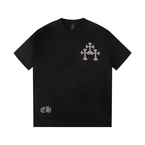 CH Crow Heart Sanskrit Cross Hot Diamond Washed Short Sleeves