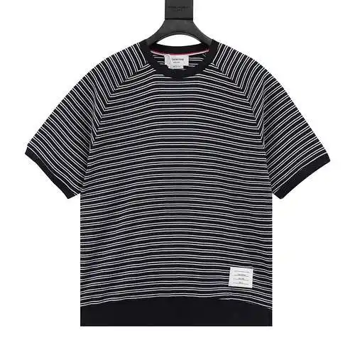 TB striped knitted crew neck short sleeves