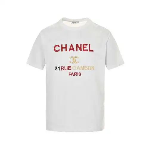 CHA*NEL / Chanel Xiaoxiang red letter embroidered slogan short sleeves