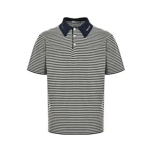 PRD/Prada 23ss blue and white striped knitted Polo short sleeves