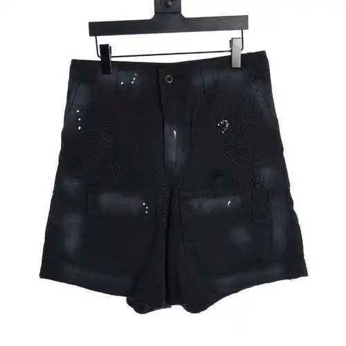 BLCG heavy industry hand-painted dirty plaid fabric pocket denim shorts)