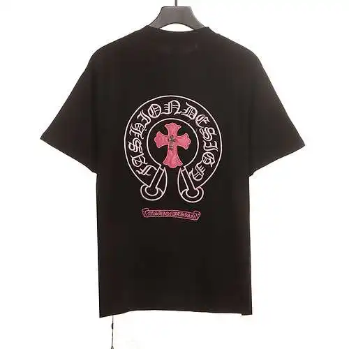 CH Crow Heart Pink Leather Horseshoe Short Sleeve Black