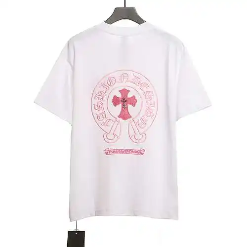 CH Crow Heart Pink Leather Horseshoe Short Sleeve White