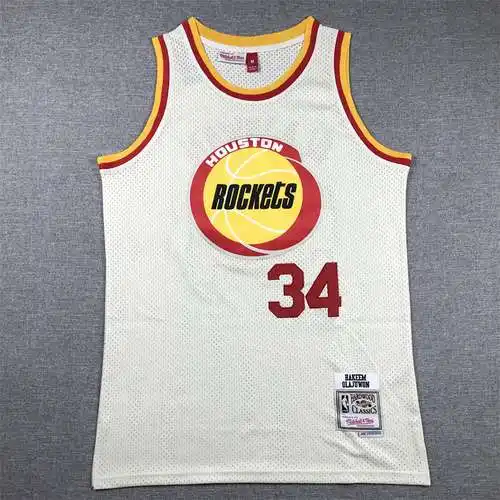 Rockets No. 34 Olajuwon Crema Blanco