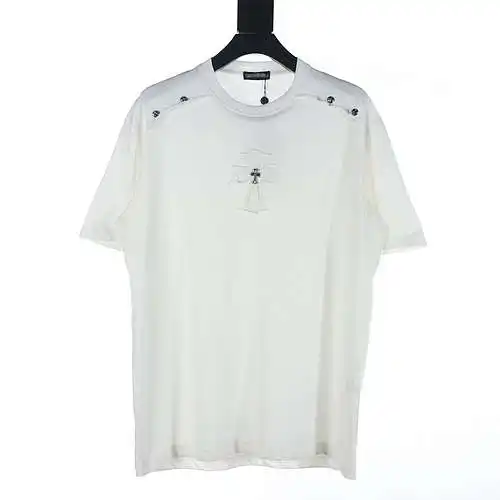 Crow Heart CH Button Cross Patch Short Sleeve T-Shirt