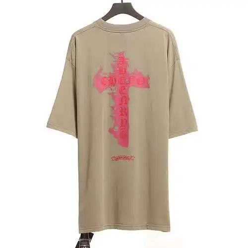 CH Crow Heart Flame Sanskrit Cross Short Sleeve Brown