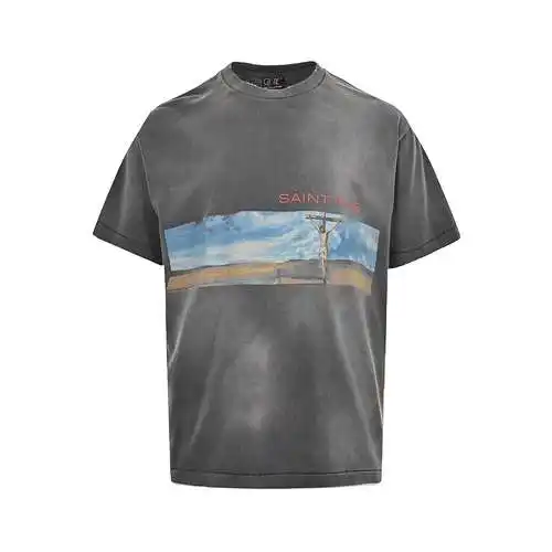 SAINT*MICHAEL 23Fw sky Jesus cross printed short sleeves