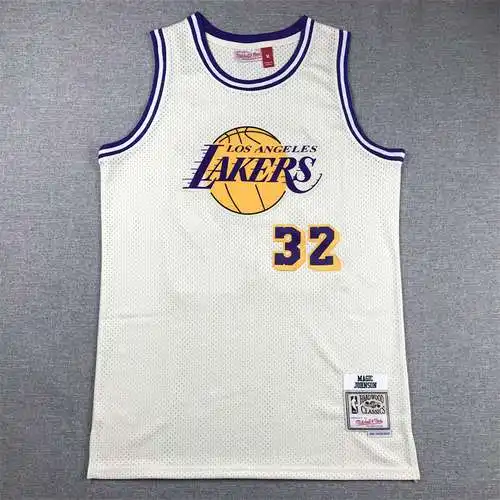 Lakers No. 32 Magic Johnson Crema Blanco