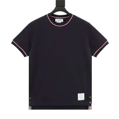 TB red thread yarn-dyed round neck short-sleeved T-shirt
