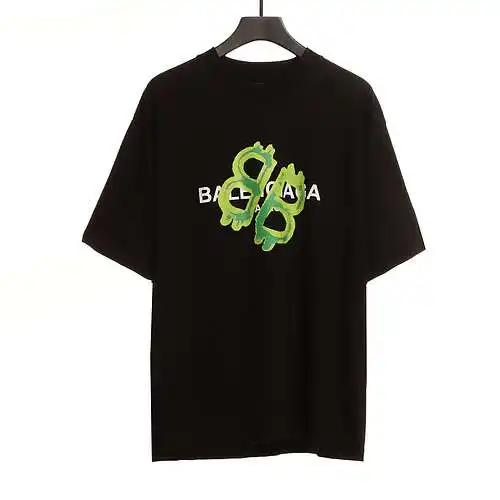 BLCG Balenciaga Green Painted Double B Short Sleeve Black