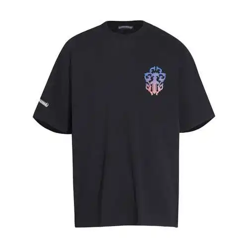 CH Crow Heart Gradient Sword and Horseshoe Print Short Sleeve