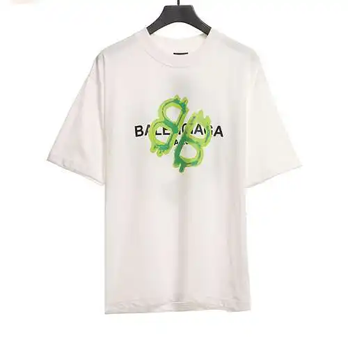 BLCG Balenciaga Green Painted Double B Short Sleeve White
