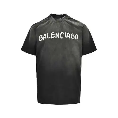 BLCG/Balenciaga 24ss damaged double B letter printed washed short sleeves