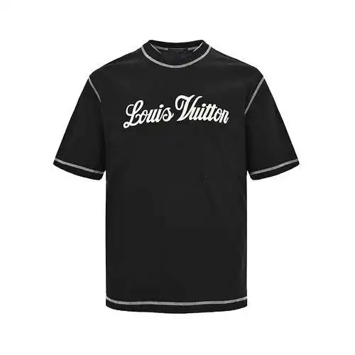 LV/Louis Vuitton 24ss stitched cursive embroidered letters short sleeves