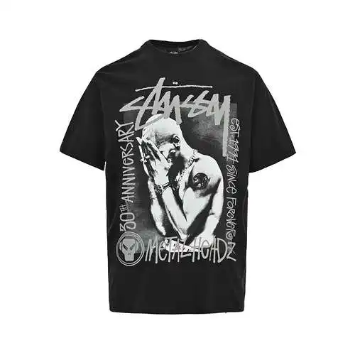 Stu*ssy/Stuxi 24ss rock character reflective letter print short sleeves