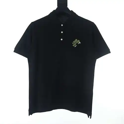 LV 22SS pin embroidered short-sleeved polo shirt black