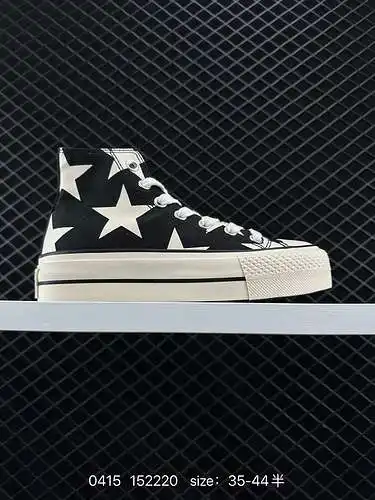 Nuevo modelo de Converse Suela gruesa con estampado de estrella realzada en blanco y negro Número de