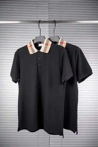 Burberry plaid collar polo shirt black