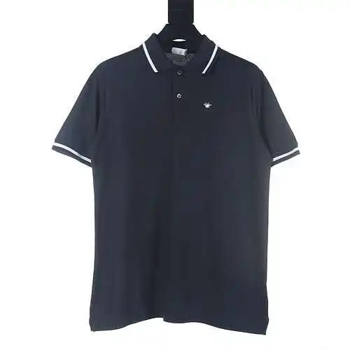 Dior CD 24 new style Little Bee embroidered short-sleeved Polo shirt, navy blue