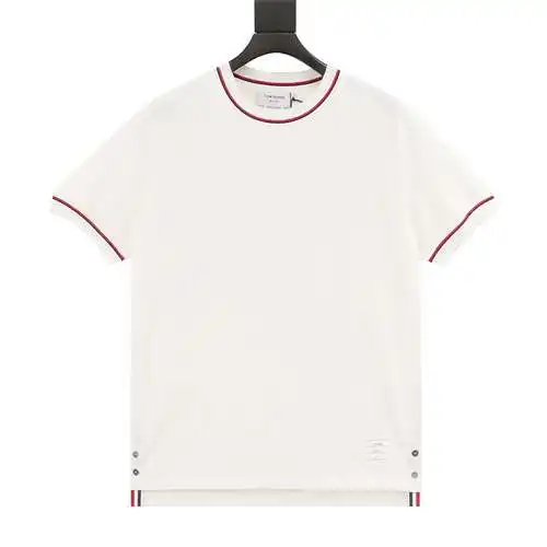 TB red thread yarn-dyed round neck short-sleeved T-shirt