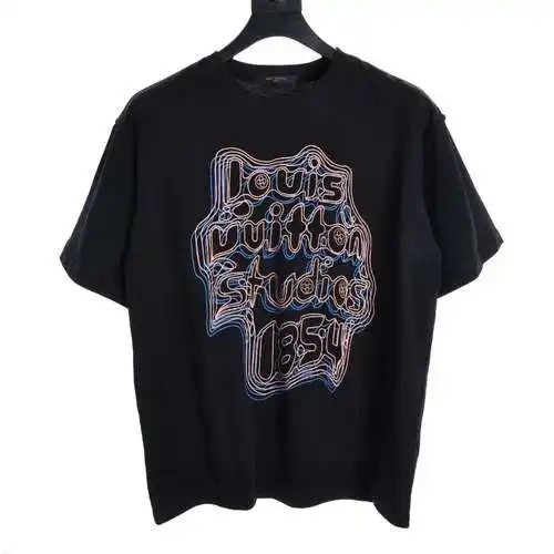 LV geometric curve neon print short-sleeved T-shirt