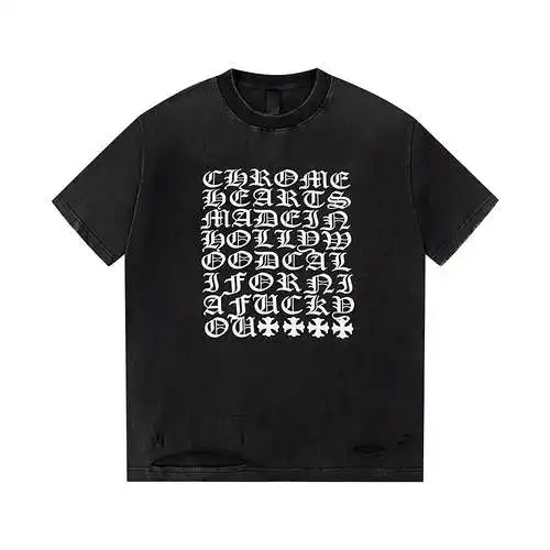 CH Crow Heart Sanskrit printed washed hole short sleeves
