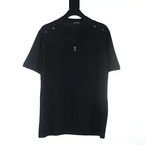 Crow Heart CH Button Cross Patch Short Sleeve T-Shirt