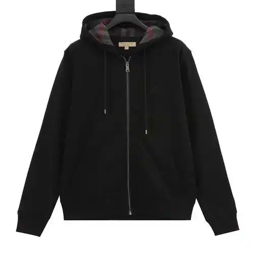 BBR Chest War Horse Embroidered Plaid Zipper Hooded Sweatshirt