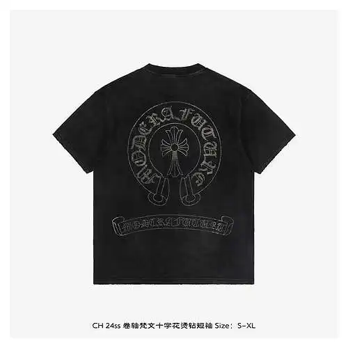 CH 24ss scroll Sanskrit cross flower hot diamond short sleeves