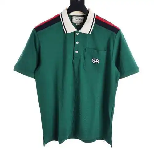 GC Red and Blue Web Interlocking Double G Cotton Polo Shirt
