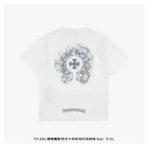 CH 23ss blurred ghost Sanskrit cross foam printed short sleeves