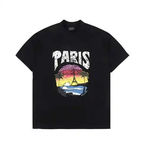 BLCG Balenciaga pink sunset Eiffel Tower print round neck short sleeves