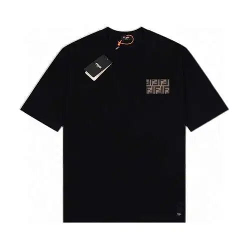 Fendi/FD, novedad de verano, camiseta de manga corta con cuello redondo y parche con logo doble F de