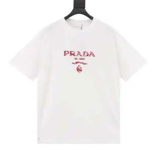 PRD/Prada cursive letter logo embroidered short-sleeved T-shirt