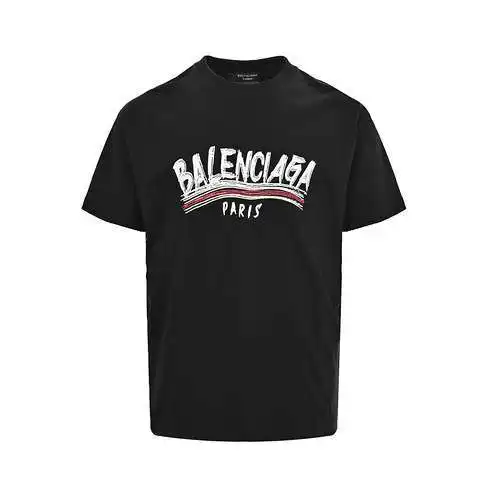 BLCG/Balenciaga 24ss hand-painted cursive letter printed short sleeves