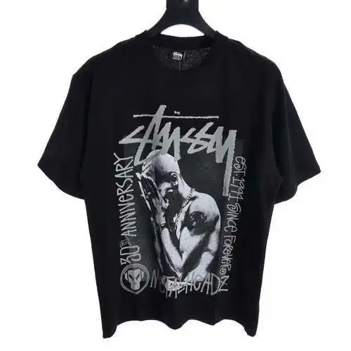 STU*SSY rock character reflective lettering printed short sleeves