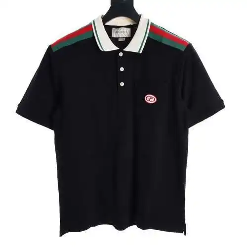 GC Red and Blue Web Interlocking Double G Cotton Polo Shirt